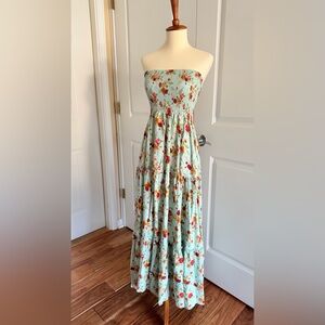 Sunday Mint Green Strapless Floral Maxi Dress